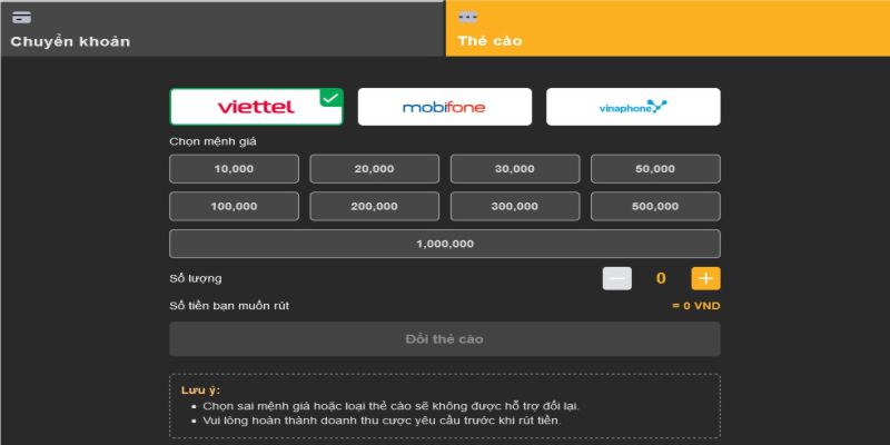 Các bước rút tiền từ tài khoản người chơi về ngân hàng